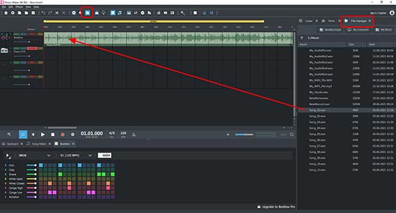 Load WAV file with the file manager Open file manager, drag WAV file to track