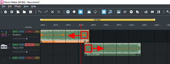 Blend objects Fade objects on two tracks with the fade handles