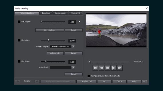 Edit audio: Noise reduction DeClipper, DeHisser and DeNoiser