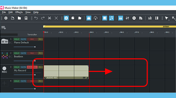 Recording in progress... An audio object is created in the track during recording