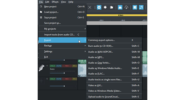 File export Export your own music in WAV or OGG format