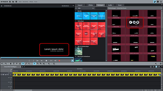 Inserting subtitles: Selecting a subtitle template Subtitle template preview