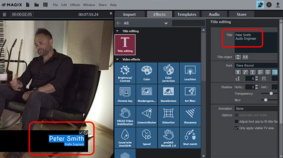Inserting subtitles: Modifying text Editing a subtitle template