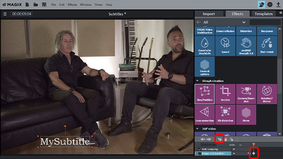 Animating subtitles: Start position Place keyframe
