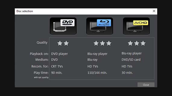 Disc selection Select the type of disc: DVD, Blu-ray Disc™ or AVCHD