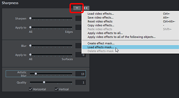Tilt shift effect: Load effects mask Create partial image blur