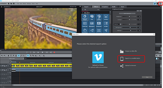 Transfer video with tilt shift effect to smartphone Export tilt shift video to mobile device